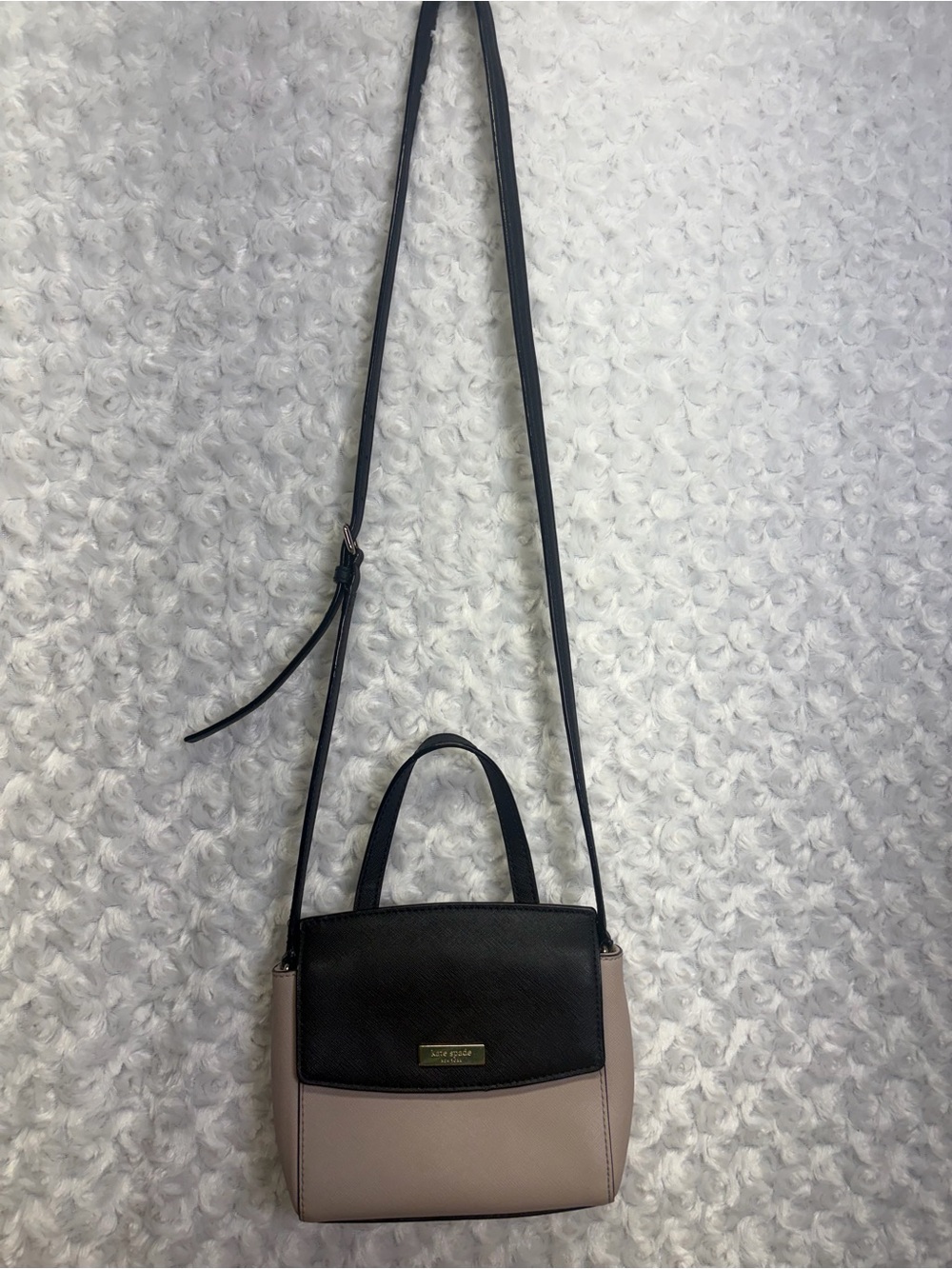 Kate Spade New York Two-Tone Black & Taupe Crossbody satchel Bag leather